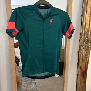 Specialized Green Cycling Jersey with Coral Accents